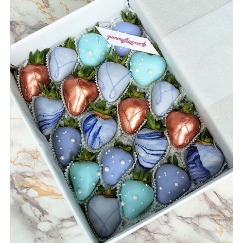 20pcs Purple Marble (Bluish), Blue & Bronze Chocolate Strawberries Gift Box